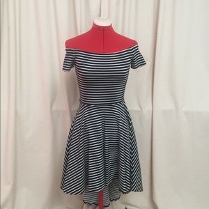 Blue and white off the shoulder dress